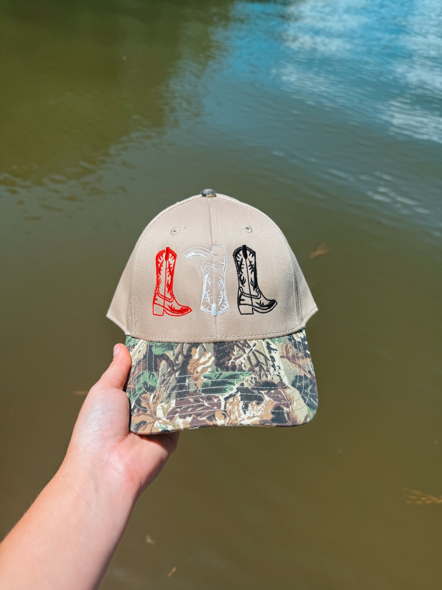 Red, Black, & White Cowgirl Boot Hat